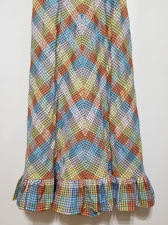 🌈NWT GANNI Multi-Color Seersucker Check Smocked Long Dress Size EU 38, 40 $285 - Picture 7 of 16